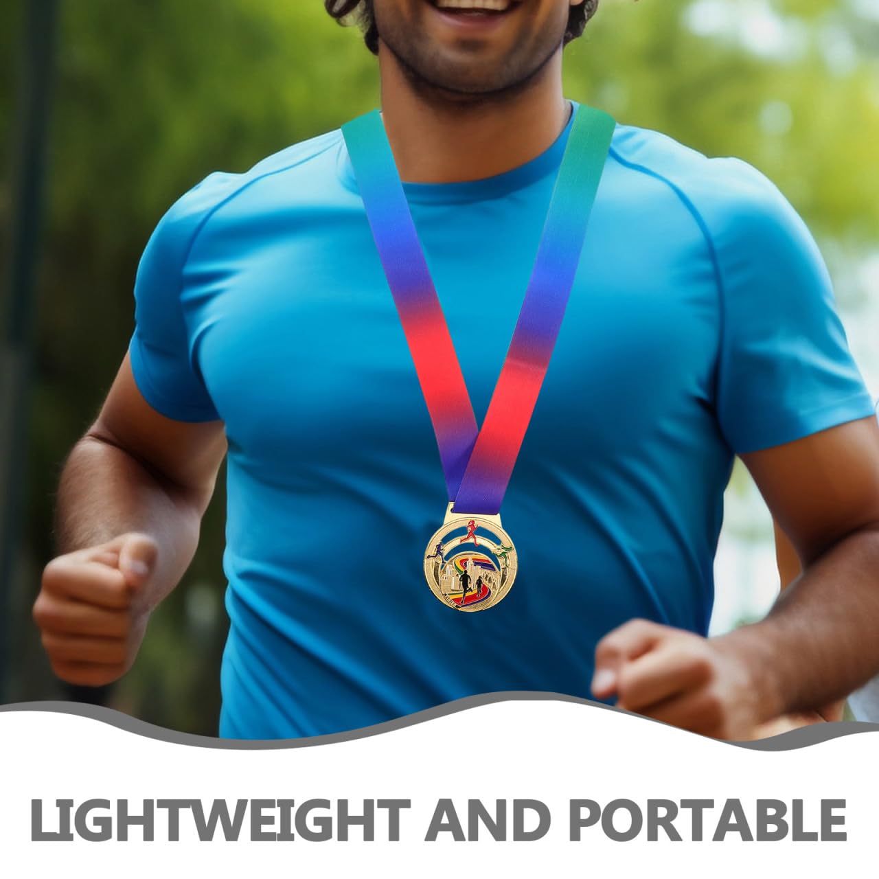 POPETPOP Running Award Medals, Zinc Alloy Gold Track and Field Medals with Neck Ribbon, Gold Fun Run Award for Tournaments Sports Competition Marathon Cross Country, 2.55 Inch