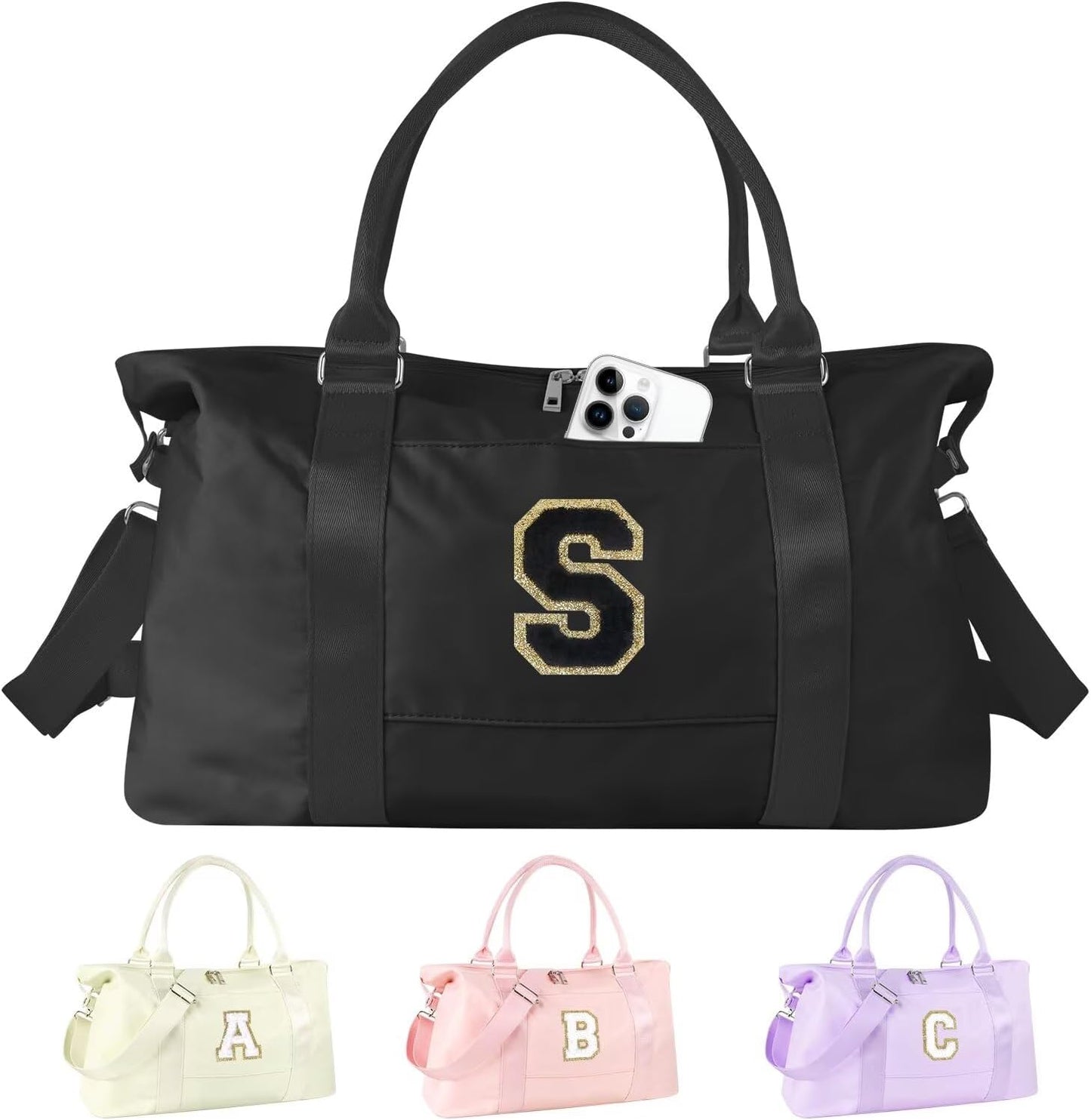 Dance Gym Duffel Bag - Personalized Initial Weekender for Teen Girls | Pink Overnight Carry-On & Cheer Bag