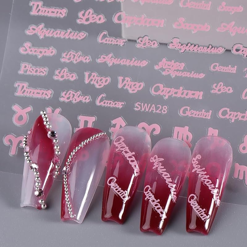 6 Sheets Zodiac Nail Art Stickers - Self-Adhesive Letter Decals