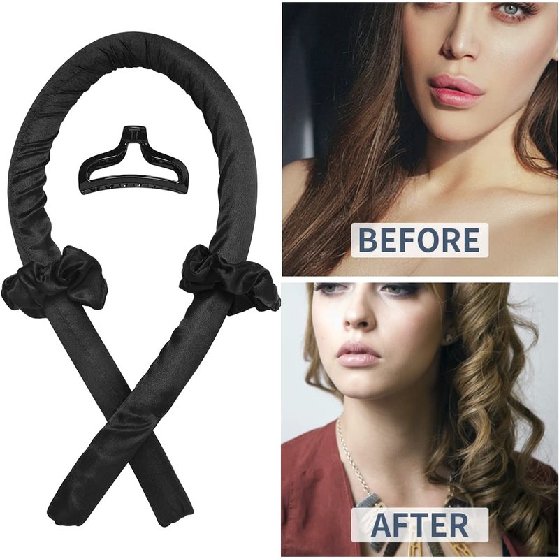 Heatless Curling Rod Headband - No Heat Silk Ribbon Hair Roller for Soft Waves | Overnight DIY Styling Tool (Black)