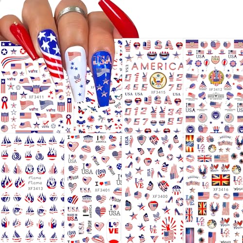 4th of July Nail Stickers Set - Patriotic American Flag Designs