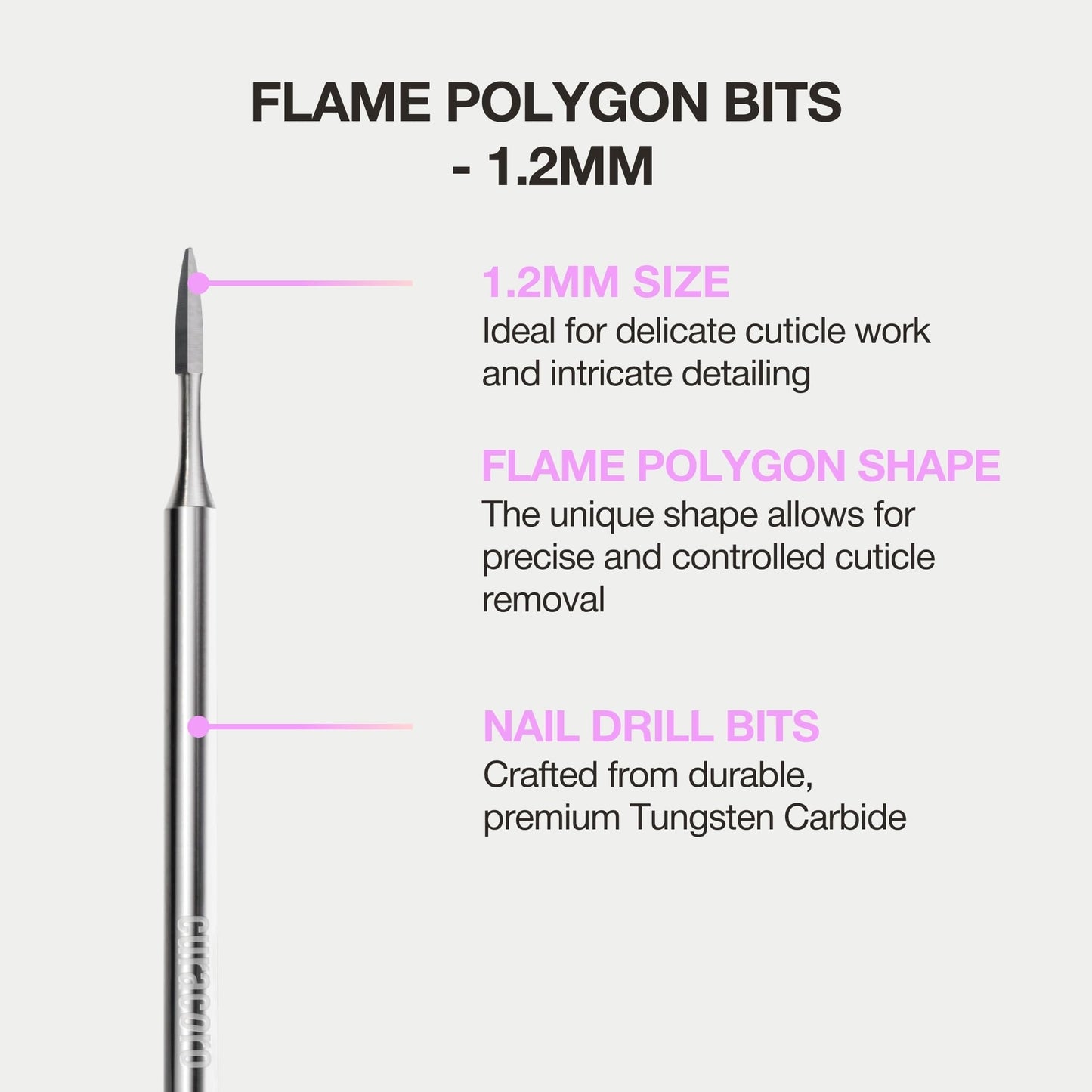 Curacoro Cuticle Nail Drill Bit 3/32'' 1.2mm Flame Polygon Bit