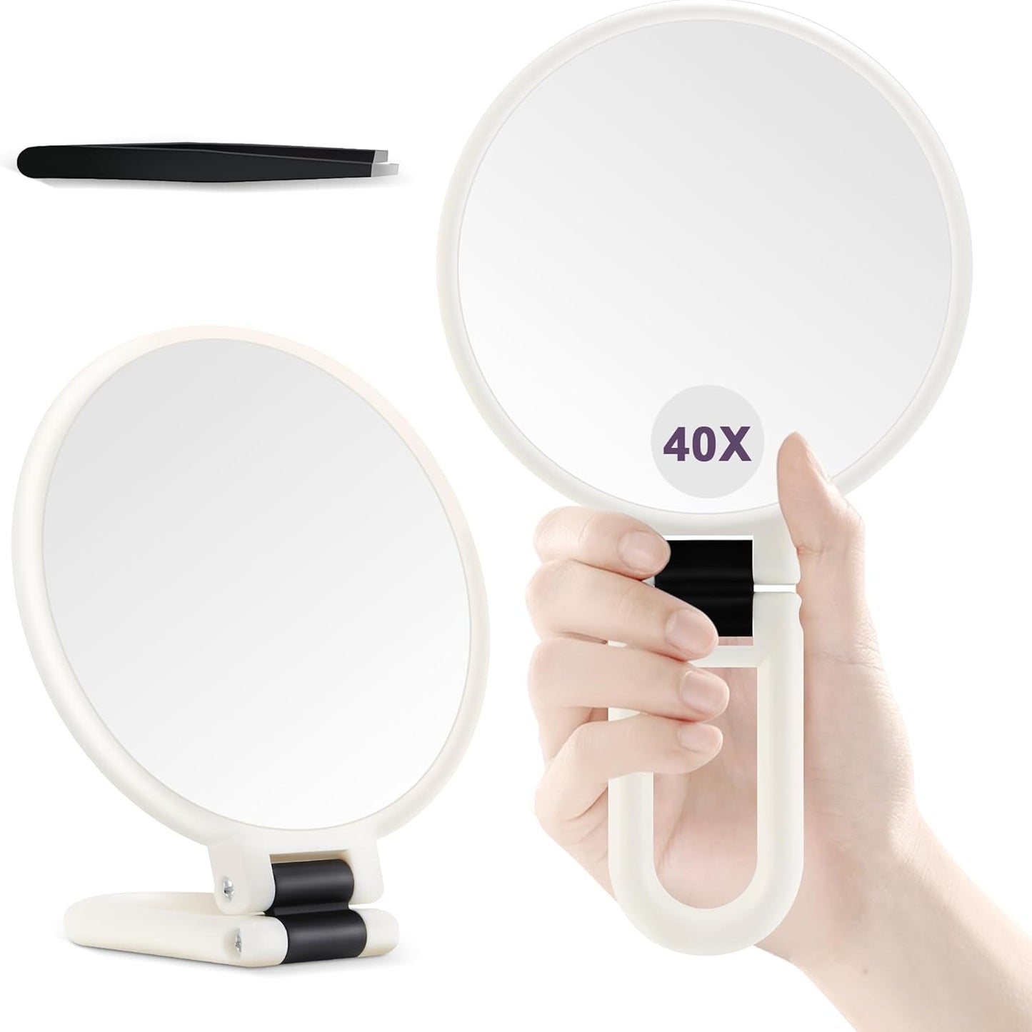 30X Magnifying Hand Mirror - Double-Sided Portable Makeup Mirror | Travel Essential in Black