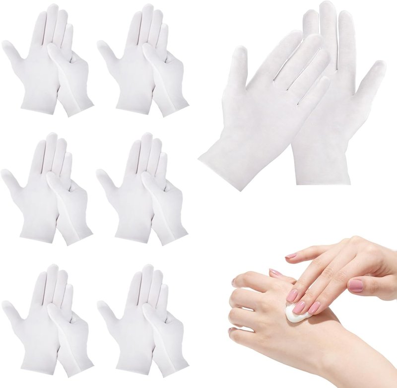 White Cotton Gloves for Eczema Care | 12-Pack Soft Sleep Gloves for Dry Hands, Arts & Crafts, Wedding, Halloween