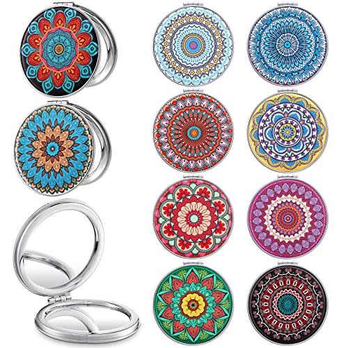 Berlune Mandala Pocket Mirrors – 10-Pack Mini Compact 2.8" with 1x/2x Magnification