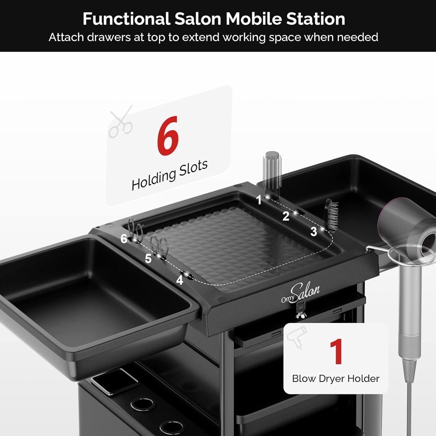 Hair Cart Organizer - 6-Drawer Rolling Utility Caddy for Stylists | Locking Mobile Storage Station