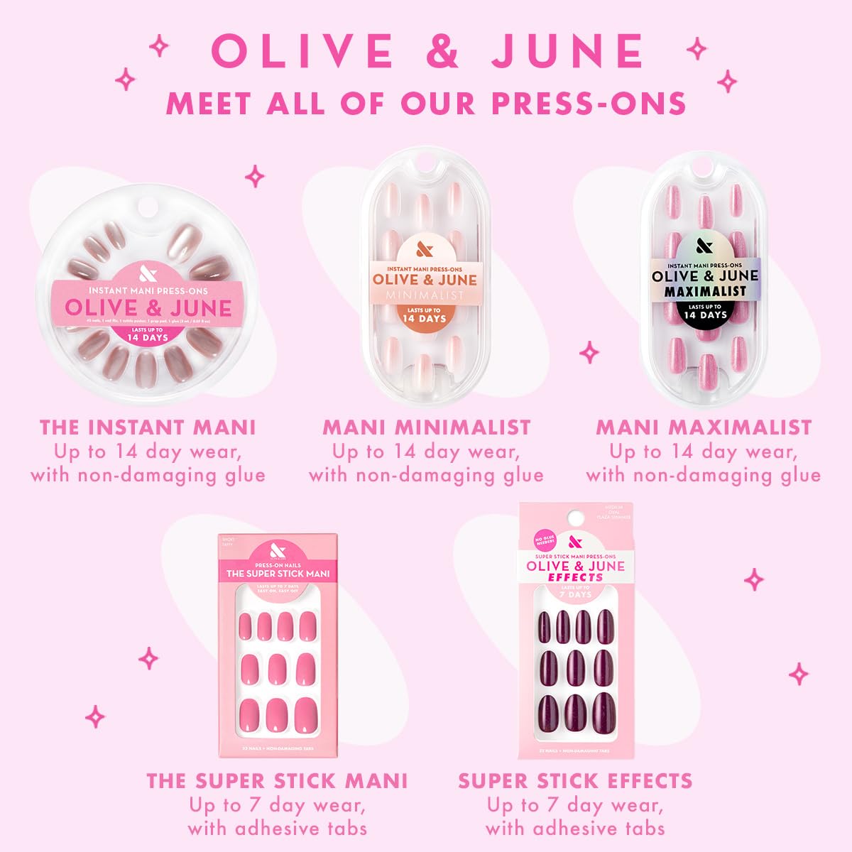 Olive & June Classic Super Stick Mani Summer Press On Nails | No Glue Needed | 32 Tab Nails 16 Sizes | Non-Toxic Tabs Easy On-Off Non-Damaging | 7-Day Wear | Short, Round | Lollipop Cherry Red