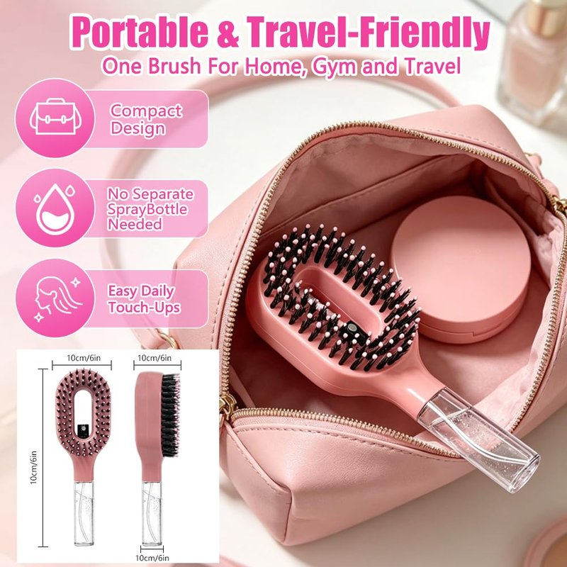 2-in-1 Hair Brush with Water Spray - Wet & Dry Detangler for Wavy & Straight Hair | 50ml Reservoir, Anti-Frizz