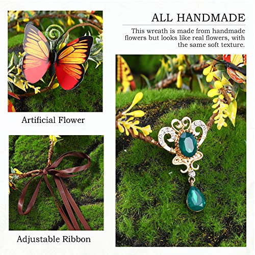 MOSTORY Elf Fairy Crown with Butterflies, Rhinestone Woodland Headpiece