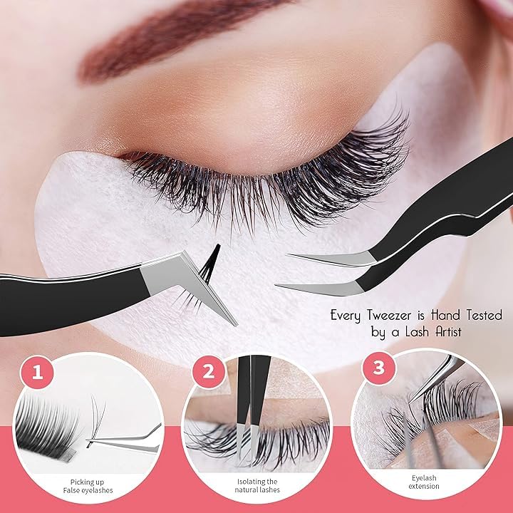 SIVOTE Black & Pink Lash Tweezers Set - 6 Pack for Volume & Isolation