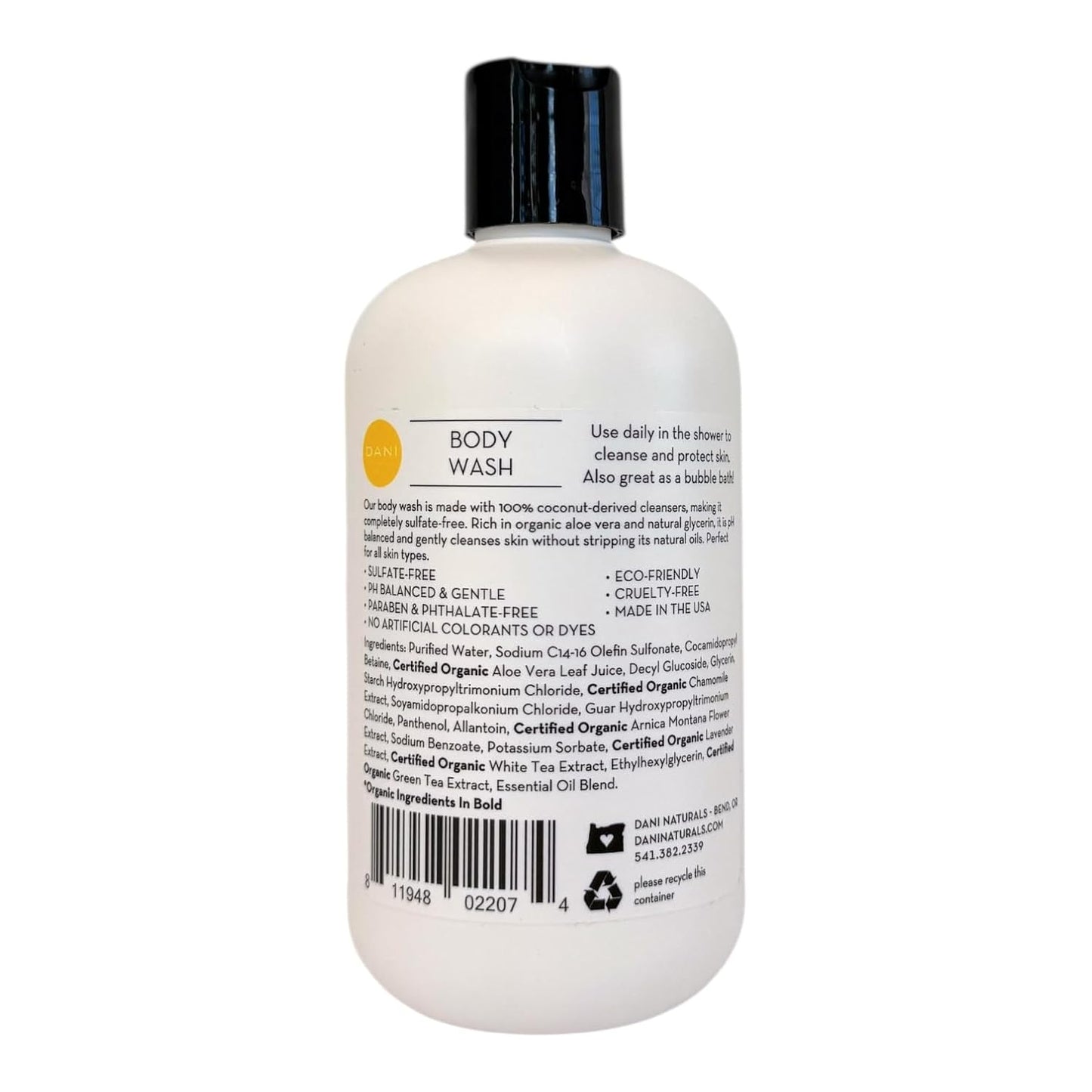 DANI Naturals Sandalwood Vanilla Body Wash - Vegan & Sulfate-Free | Organic Ingredients, 12 fl oz