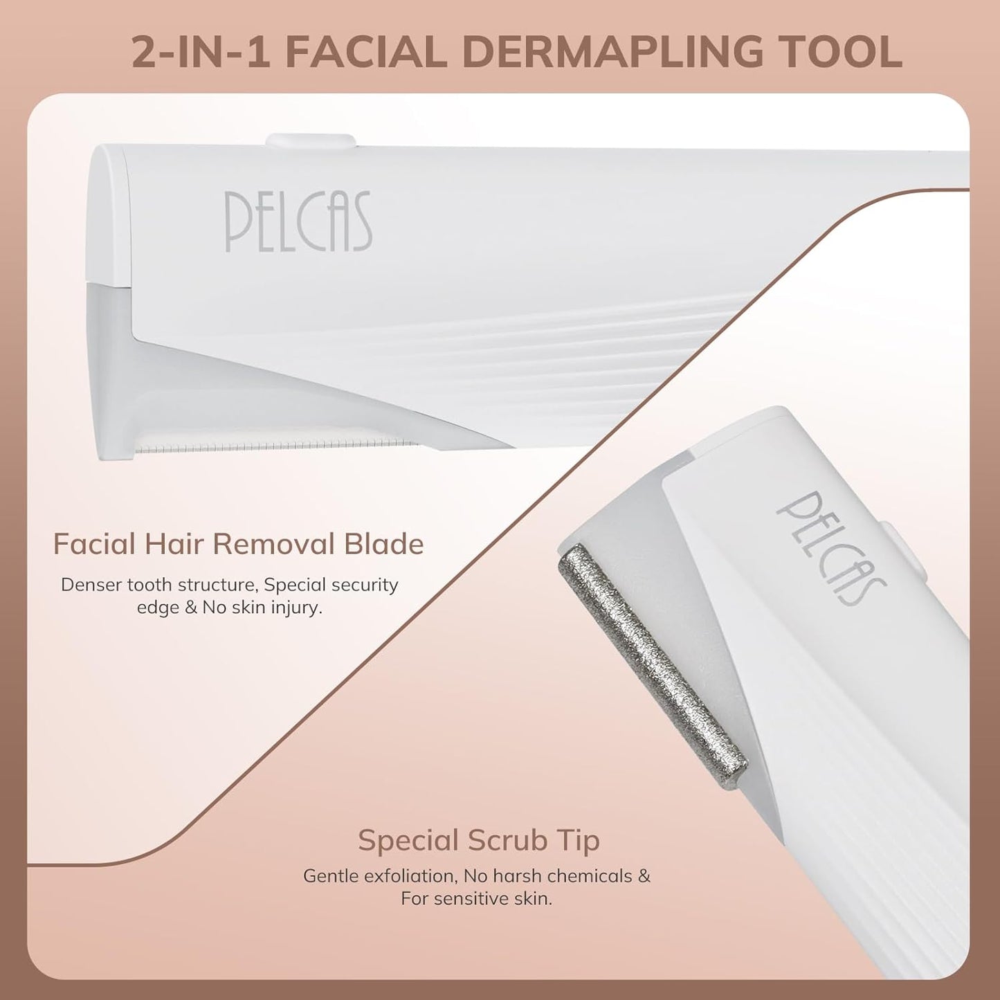 Electric Dermaplaning Tool - LED Light Mini Razor Kit for Painless Facial Hair Removal | 3 Speeds, 6 Blades, Off White