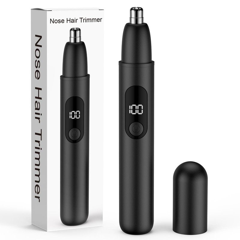 Smity Nose Hair Trimmer, Rechargeable Cordless Painless Ear Eyebrow Trimming Tool Dual Edge Blades Razor Easy Cleansing with LED Light for Man Woman (Gray)