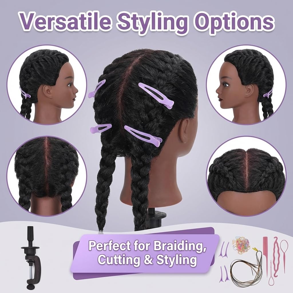 Real Hair Mannequin Head - 16 Inch Cosmetology Training Doll for Hair Styling & Braiding Practice | Includes Clamp Stand