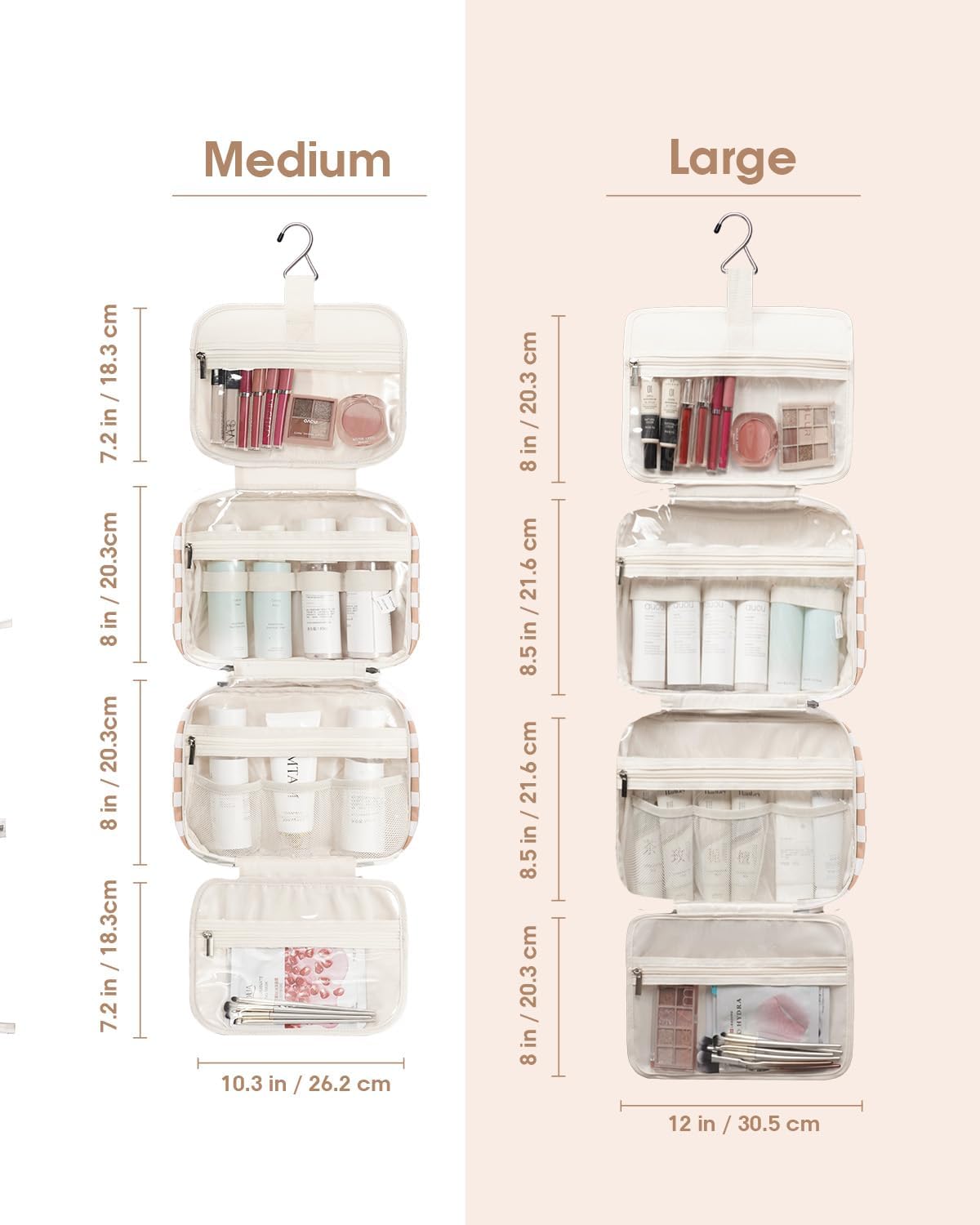 Hanging Toiletry Bag for Women - Travel Makeup Organizer with Light Checkerboard Design | Medium Size