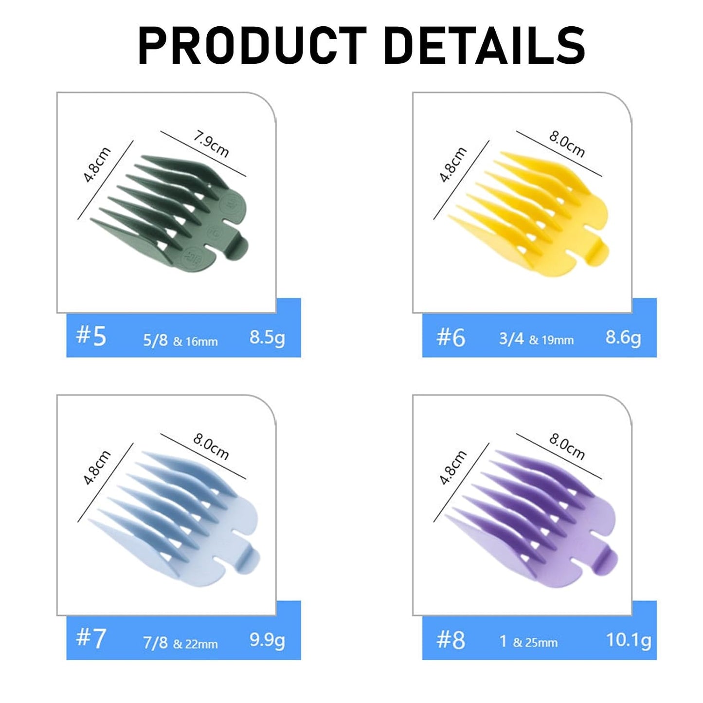 Wahl Clipper Guards Set - 10-Pack Professional Hair Clipper Guards | Multi-Color Coded Guide Combs, Cutting Length 1/16'' to 1''