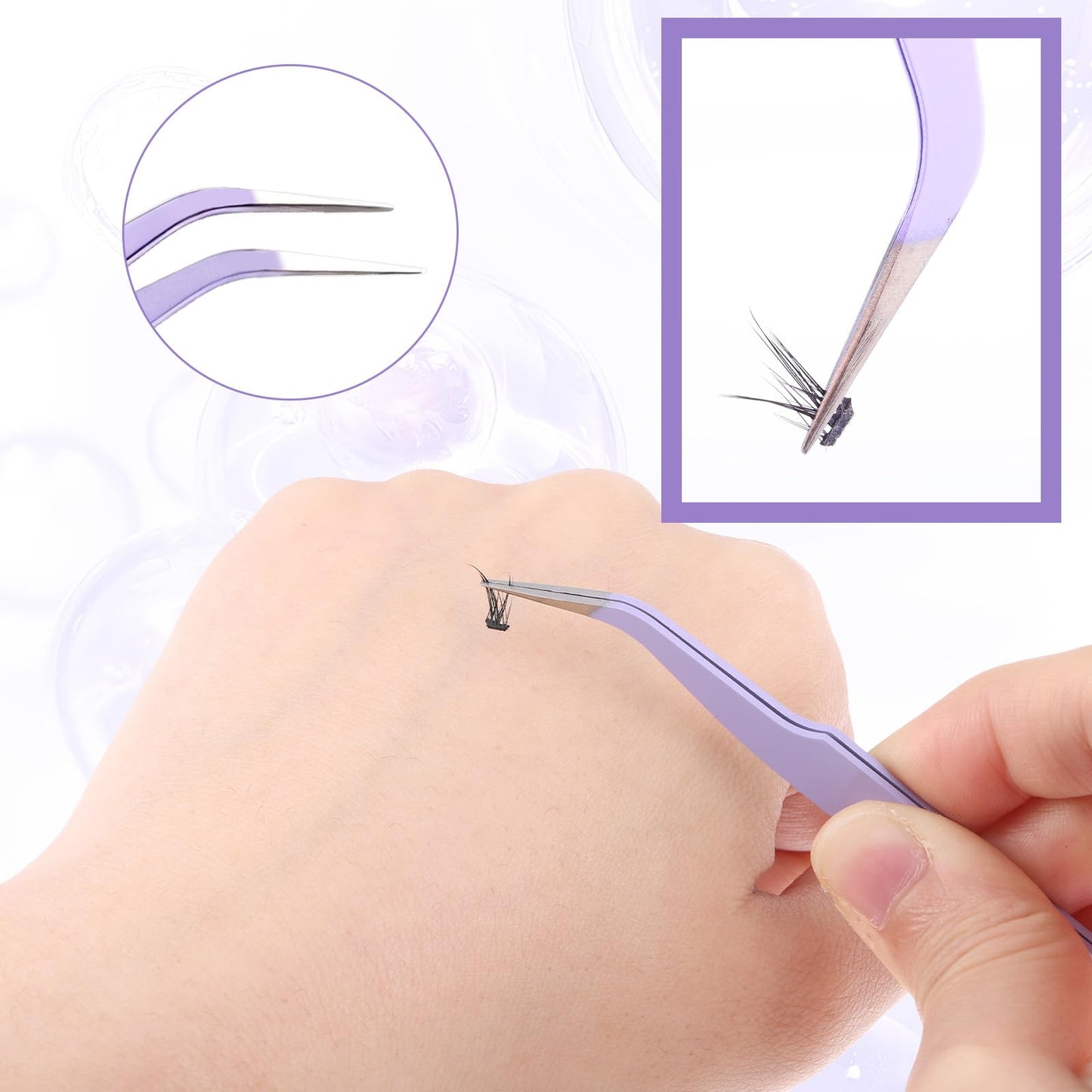 2 Pack Lash Tweezers for Eyelash Extensions Professional Eyelash Extension Tweezers Lash Cluster Tweezer Precision Fiber Tip Stainless Steel Lashes Applicator Tool for Home and Professional Use