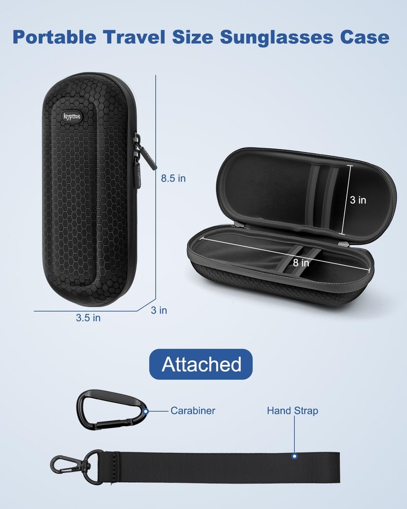 Krypthos Large Double Travel Sunglasses Case with Carabiner – Unisex Protective Eyewear Organizer for Eye Glasses, & Outdoor Use – Hard Shell Storage Case for Men & Women