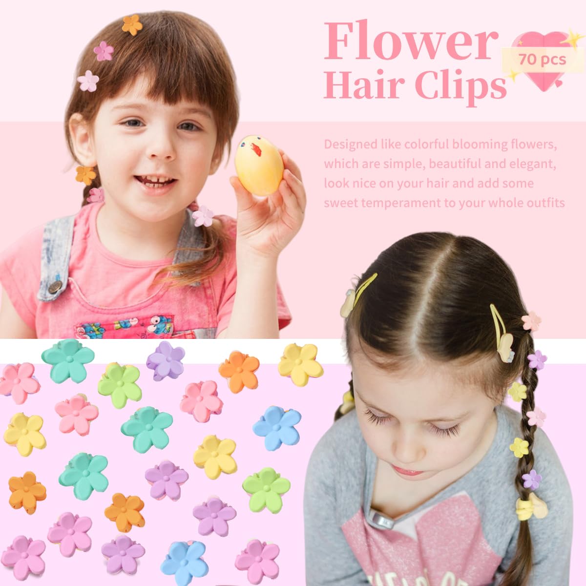 Colorful Mini Hair Clips - 120 Pcs Matte Claw Clips | Star, Flower & Butterfly Designs for Girls & Women