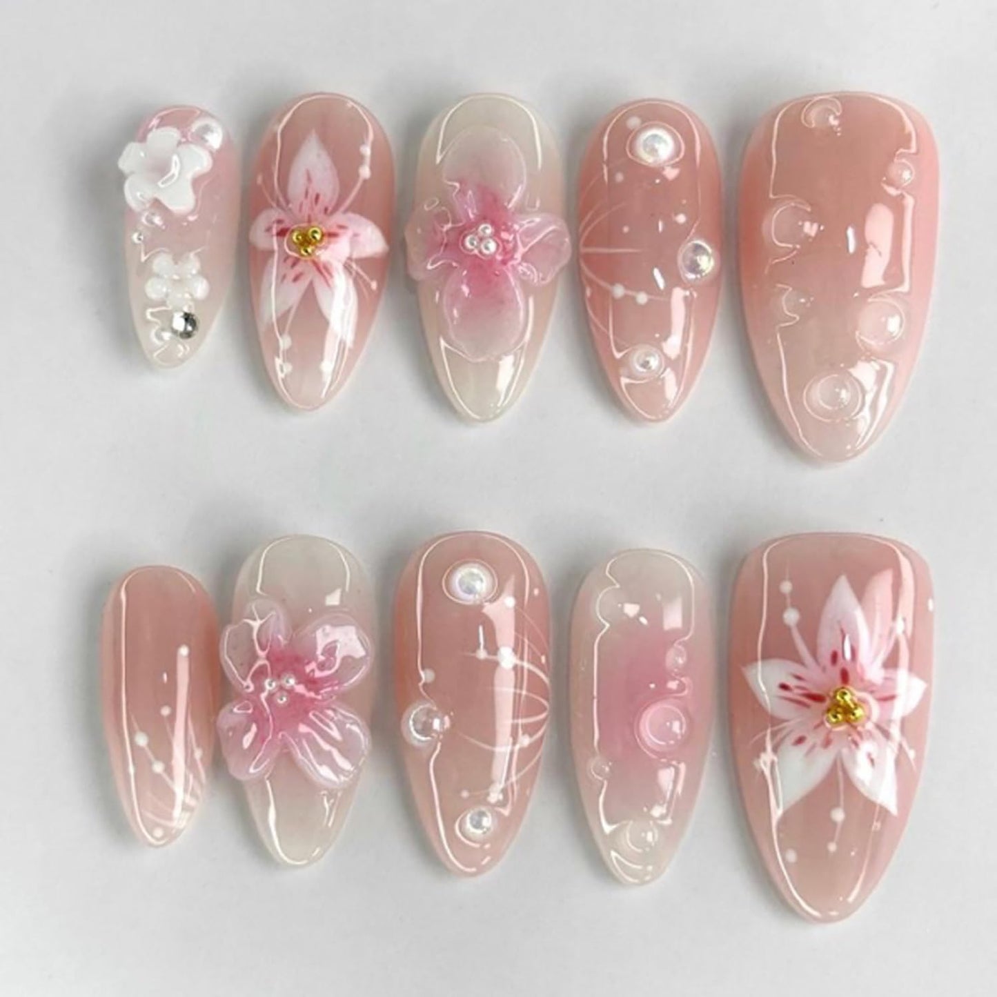 30Pcs 4th of July Press-On Nails - Medium Almond Patriotic Acrylic Nails | Red, Blue & White Designs