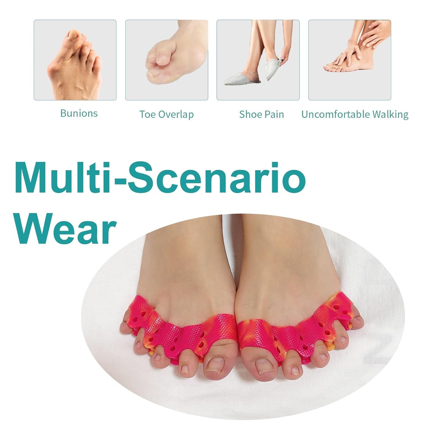 Toe Separators & Spacers - Bunion Corrector for Overlapping Toes, Relieves Foot Pain | Regular Size (Yellow & Red)