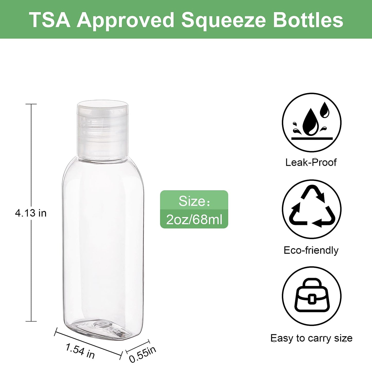 Wowang Travel Bottles for Toiletries 5 Pack 2oz TSA Approved Squeezable Travel Size Containers Leak-proof Shampoo and Conditioner Bottles Refillable Plastic Squeeze Bottle(Clear)