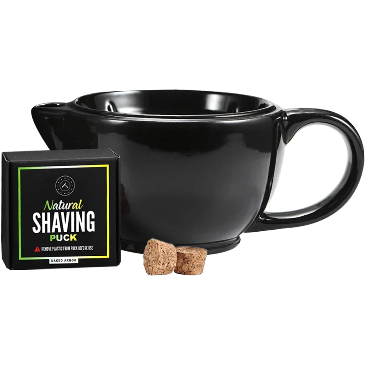 Naked Armor Savanna Shaving Scuttle Mug with Organic Shaving Soap Puck – Porcelain Shaving Mug and Shaving Bowl for Wet Shaving, Keeps Your Lather Hot, Creates Rich and Creamy Lather, Handmade Scuttle