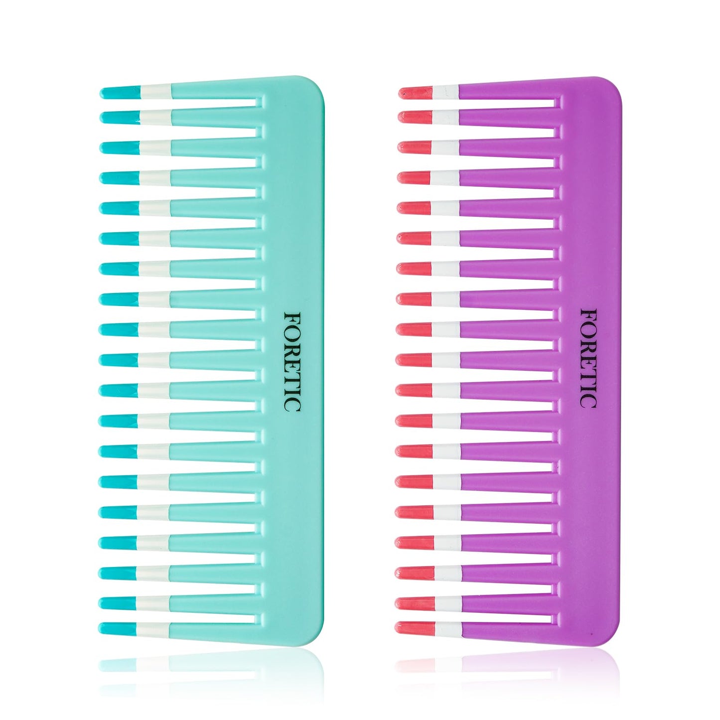 Foretic 2-Pack Wide-Tooth Anti-Static Comb Set-6.1inch Handle-Free Design, Suitable for Curly, Wet & Dry Hair, Portable Travel Detangling Comb (Purple+Blue)