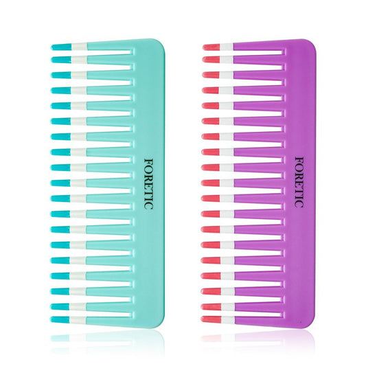 Foretic 2-Pack Wide-Tooth Anti-Static Comb Set-6.1inch Handle-Free Design, Suitable for Curly, Wet & Dry Hair, Portable Travel Detangling Comb (Purple+Blue)