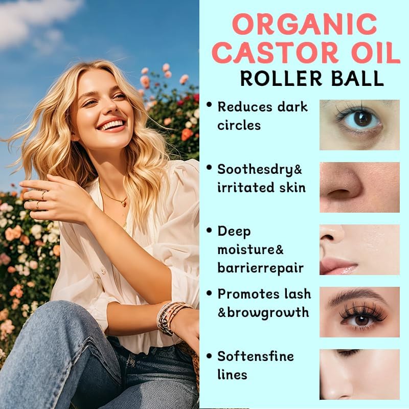 Rose Quartz Roller Ball with Frankincense & Castor Oil - Lightweight Skin Oil for Face, Neck & Abdomen | 50ML/1.7oz
