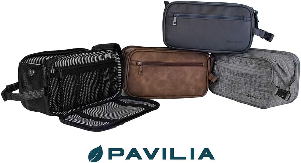 Toiletry Bag for Men - Travel Dopp Kit Organizer | PU Leather, Water Resistant, Dark Brown