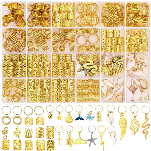 Lucomb 314 Pcs Gold Hair Jewelry Set for Braids & Locs - Women & Kids