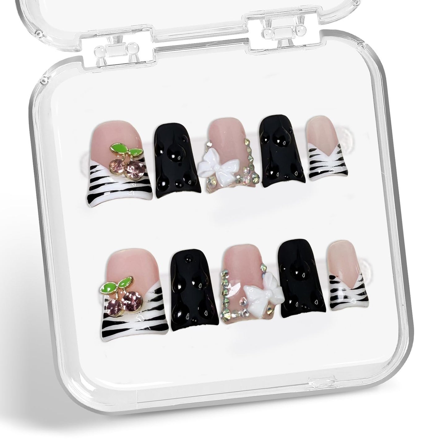 Colorful 3D Flower Press-On Nails - Handmade Thick Acrylic Full Cover | White French Tip (Medium)