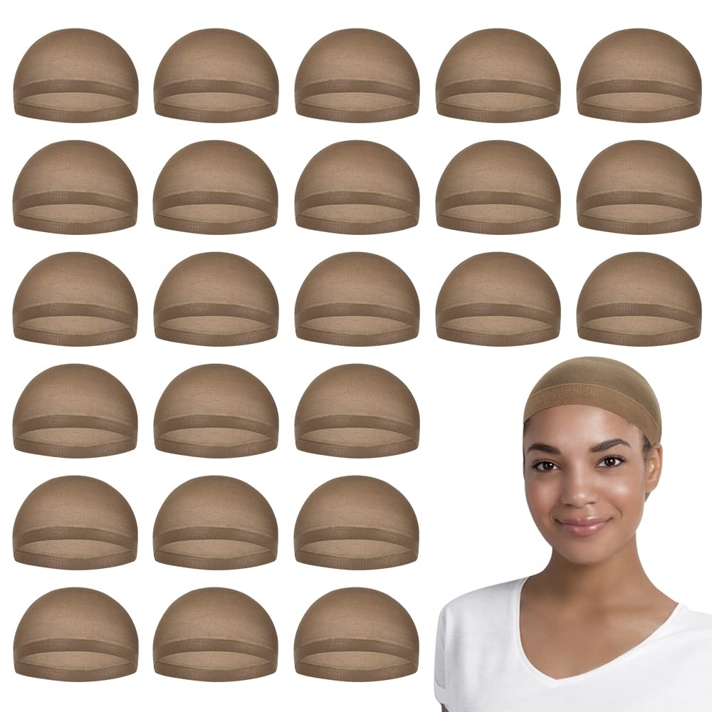 Stretchy Nylon Wig Cap for Women - Beige Stocking Hair Cap | 24 Pack