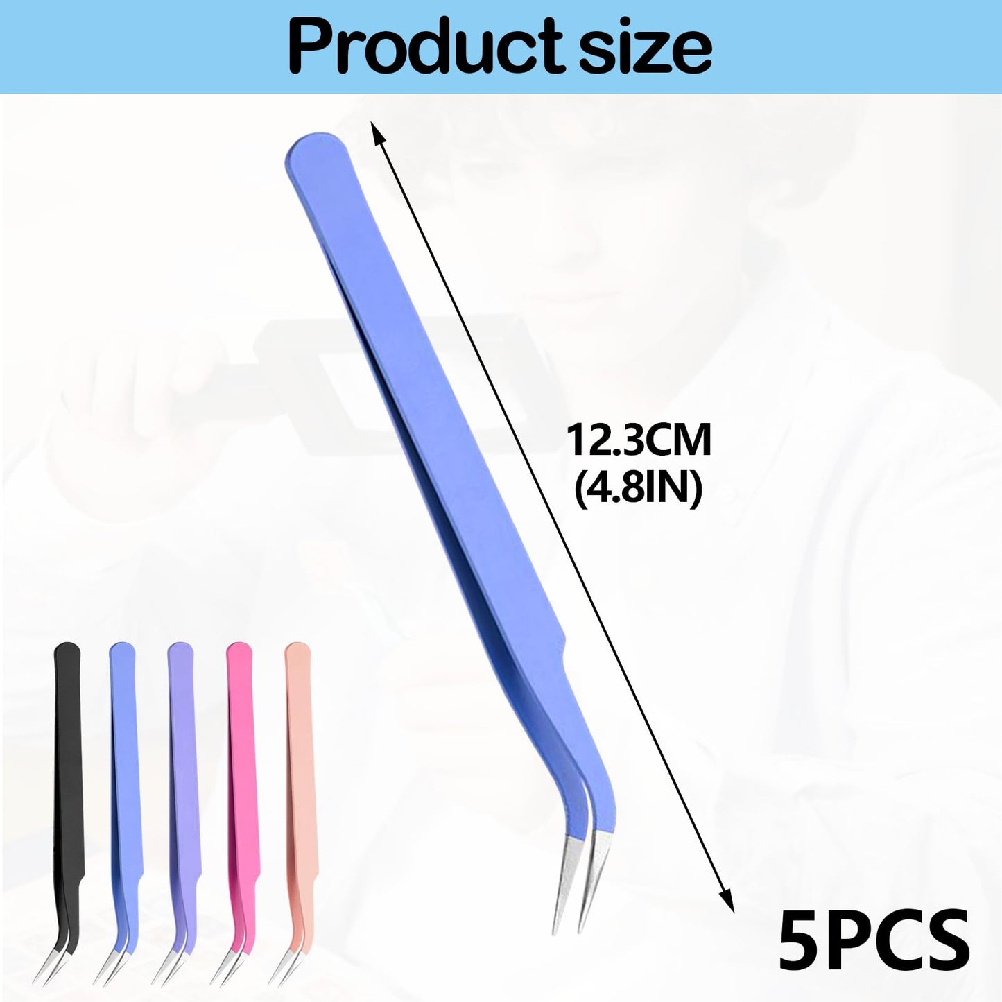 Nouiseuns Curved Craft Tweezers – 5 Pcs Stainless Steel Tweezers Set with Curved Precision Tips, Ideal Craft Tweezers Precision Tools for Fine Detailing in DIY, Stickers, Cards & Jewelry Projects