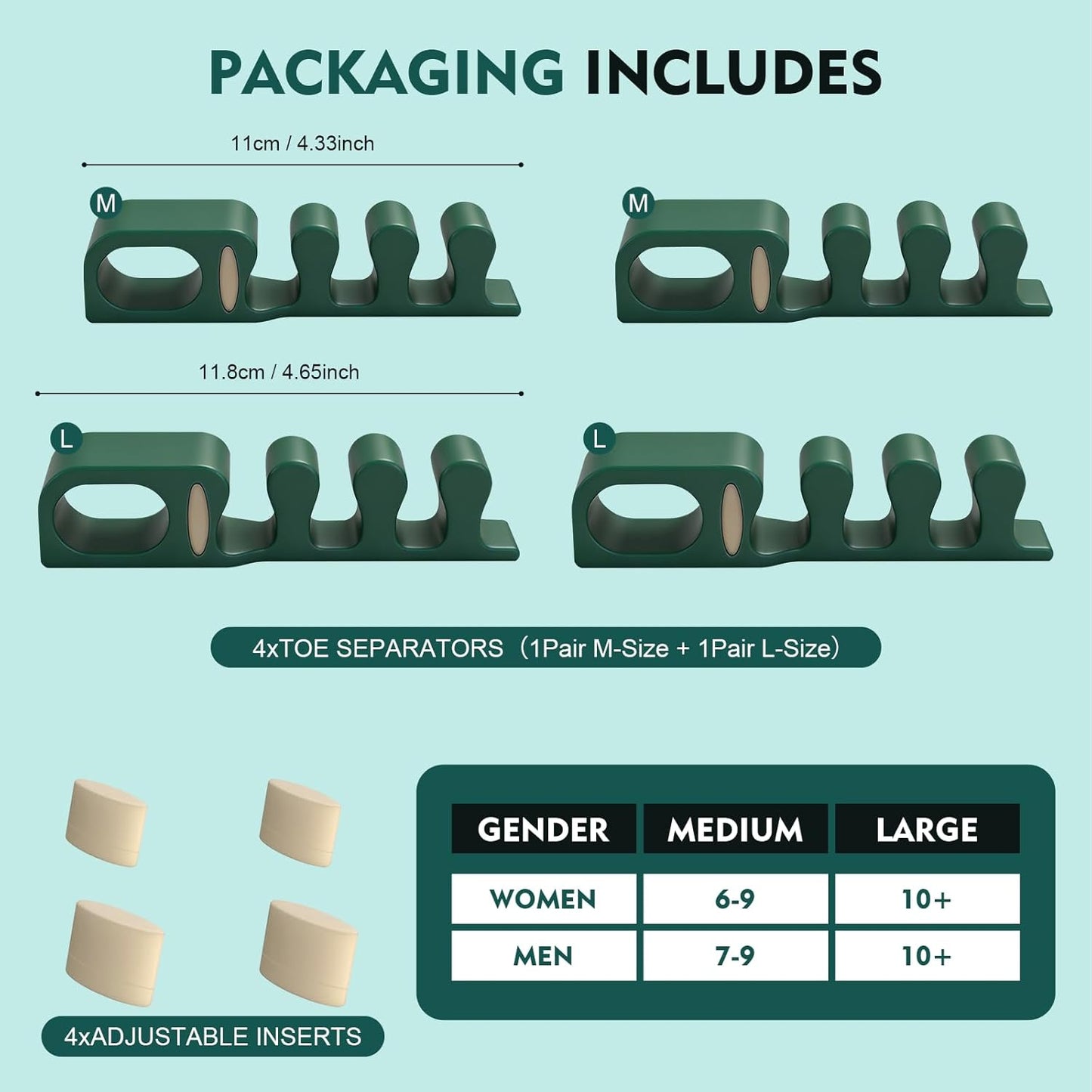 Adjustable Toe Separators - Soft Gel Spacers for Bunion Correction & Foot Pain Relief | S/M/L Sizes