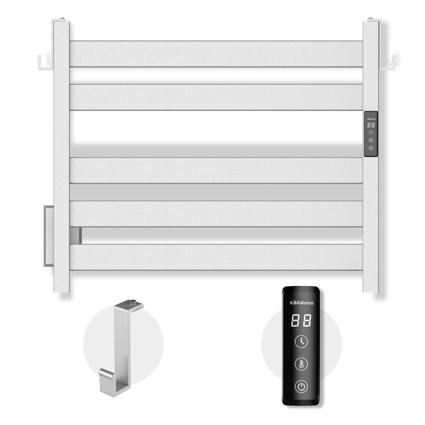 K&KALONZO Wall-Mounted 6-Bar Heated Towel Rack, Fast Heat in 2 Min, EL18ML