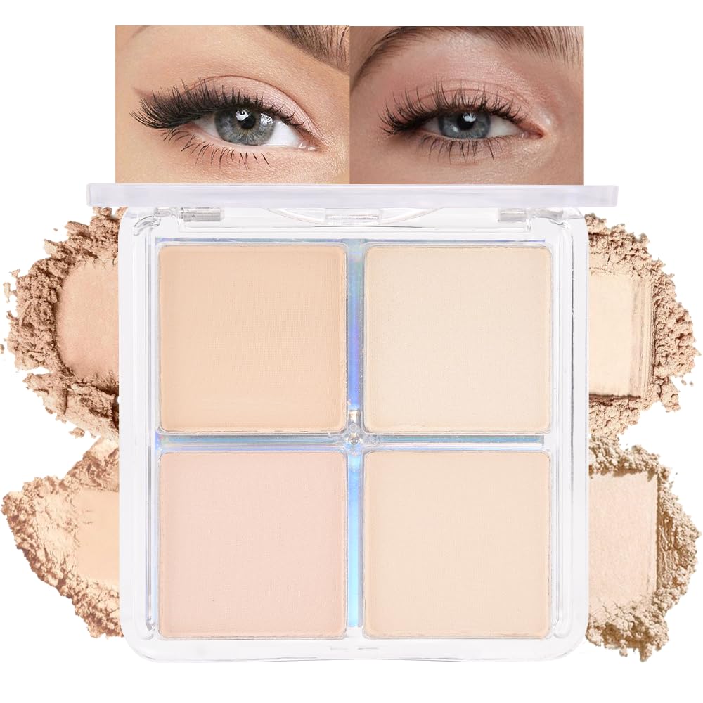 BINGBRUSH Eyeshadow Quad Palette, High Pigment Nude Matte Shimmer Eye Shadow Makeup, Long Lasting Smudge Proof Blendable Mini Eye Shadows Vegan Cruelty Free,10 Bright Nudes