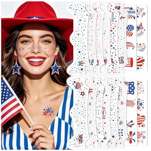 Patriotic 4th of July Face Tattoos - 250th Anniversary Set