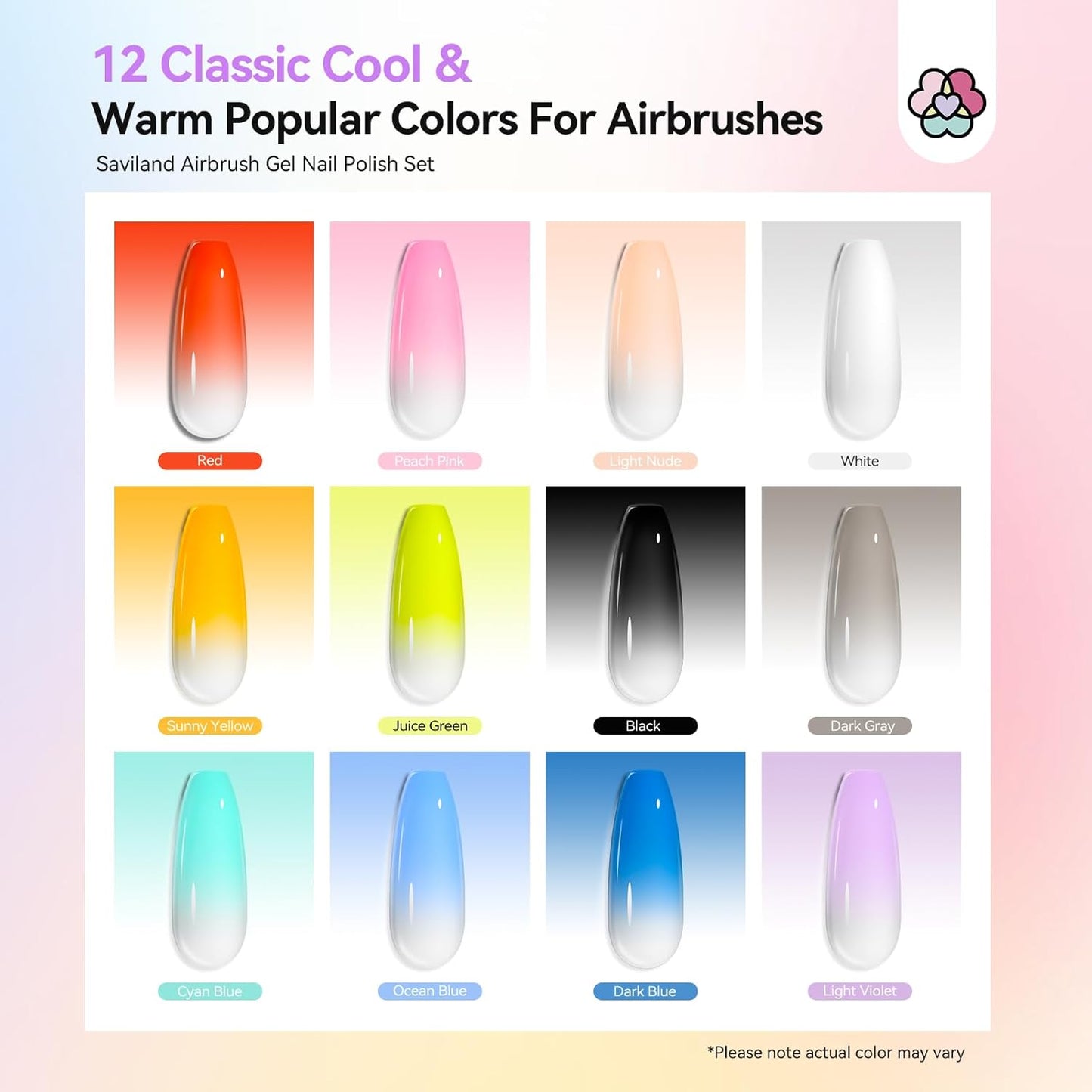 SAVILAND Airbrush Gel Nail Polish Set - Hema-Free, 30ML, Cool & Warm Colors | Non-Acetone Stencils for DIY Nail Art