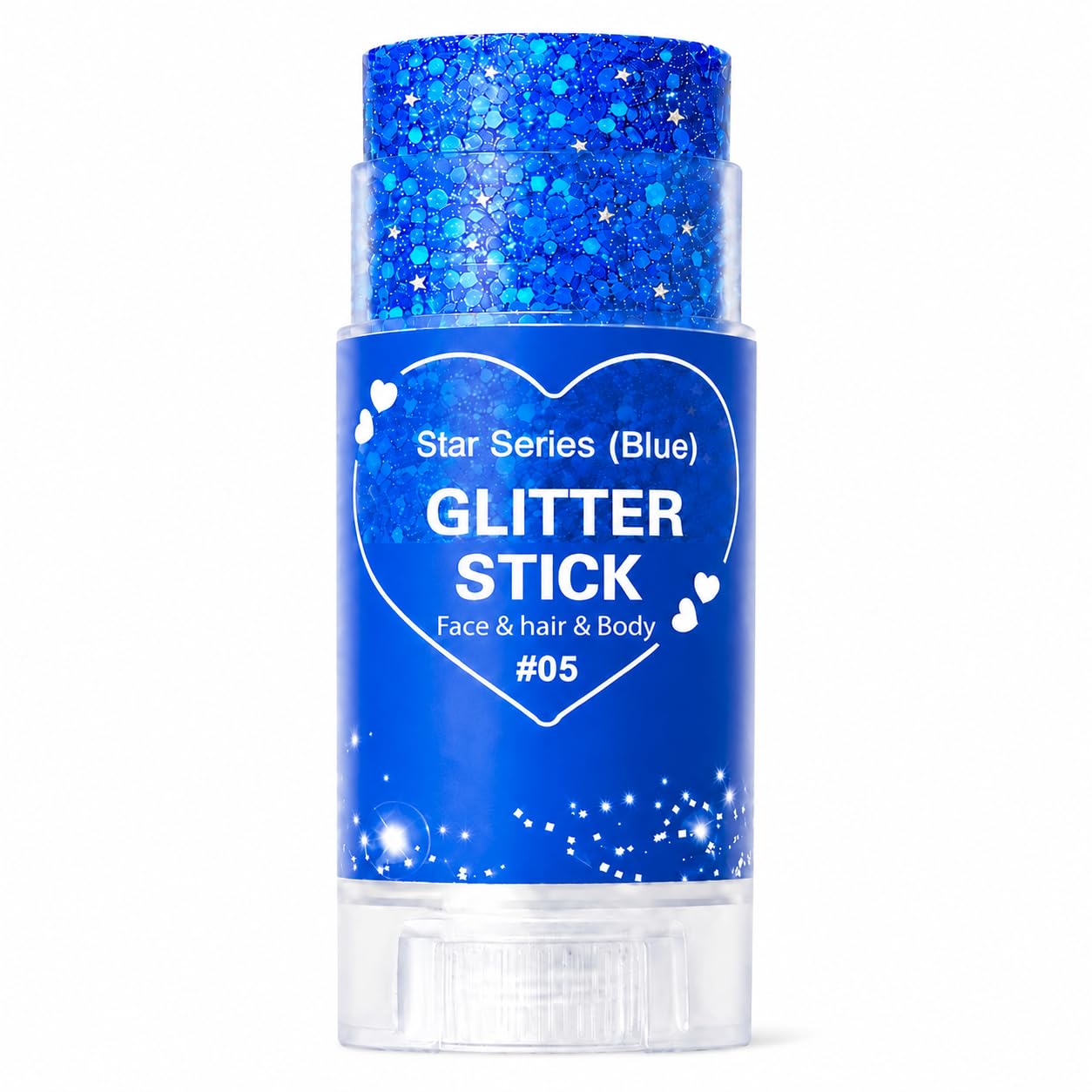 Blue Glitter Stick for Hair Face and Body, Blue Hair Glitter Makeup Stick with Chunky Sequins, Rave Carnival Concert Festival Accessories for Women, 4th of July Sports Game Day Glitter (05Blue)