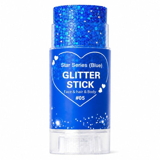 Blue Glitter Stick for Hair Face and Body, Blue Hair Glitter Makeup Stick with Chunky Sequins, Rave Carnival Concert Festival Accessories for Women, 4th of July Sports Game Day Glitter (05Blue)