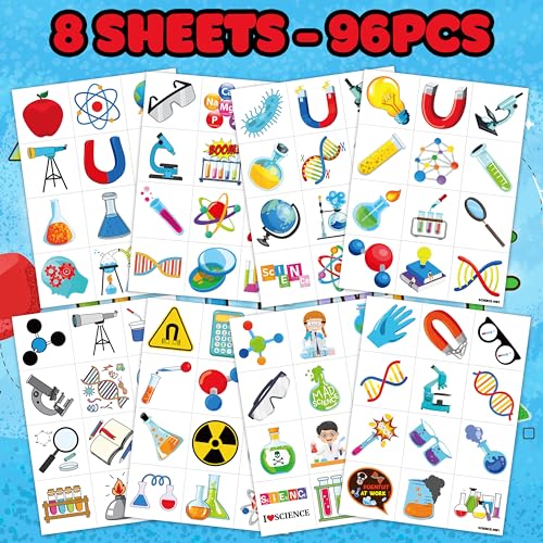 Science Temporary Tattoos for Kids - 96PCS Educational Fun Stickers - Pre-Cut & Waterproof