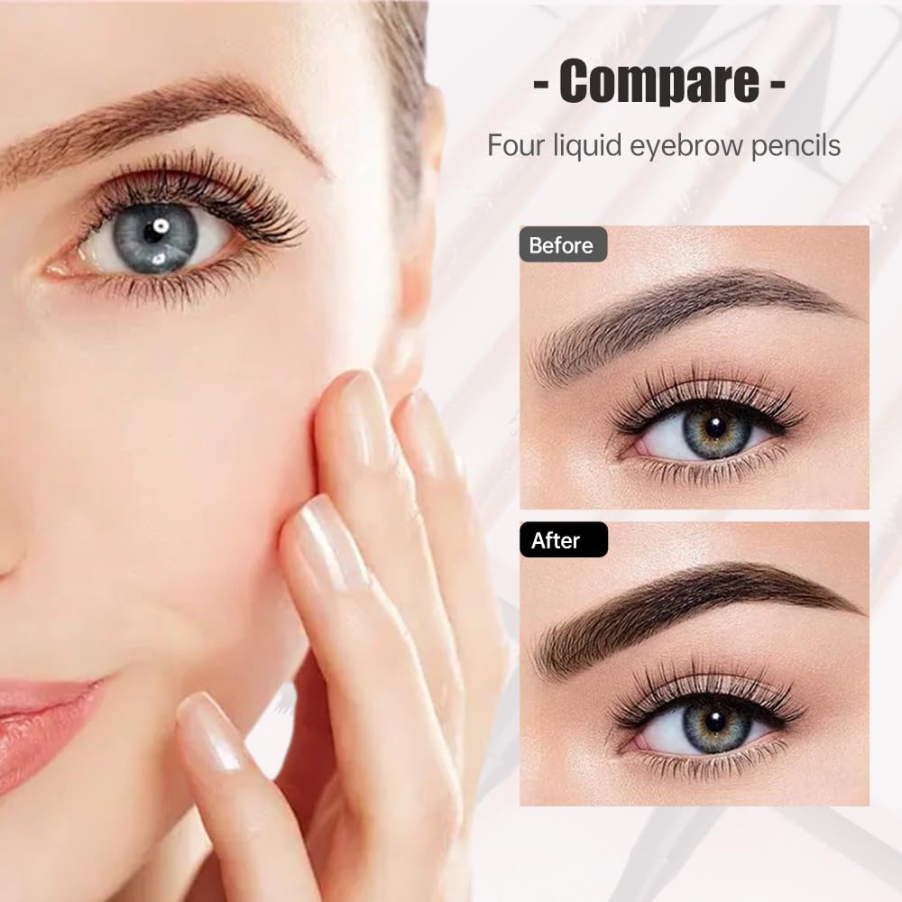 Microblading Eyebrow Pencil - Premium Waterproof Formula | Long-Lasting Dark Brown Eyebrow Pen with 4 Tips
