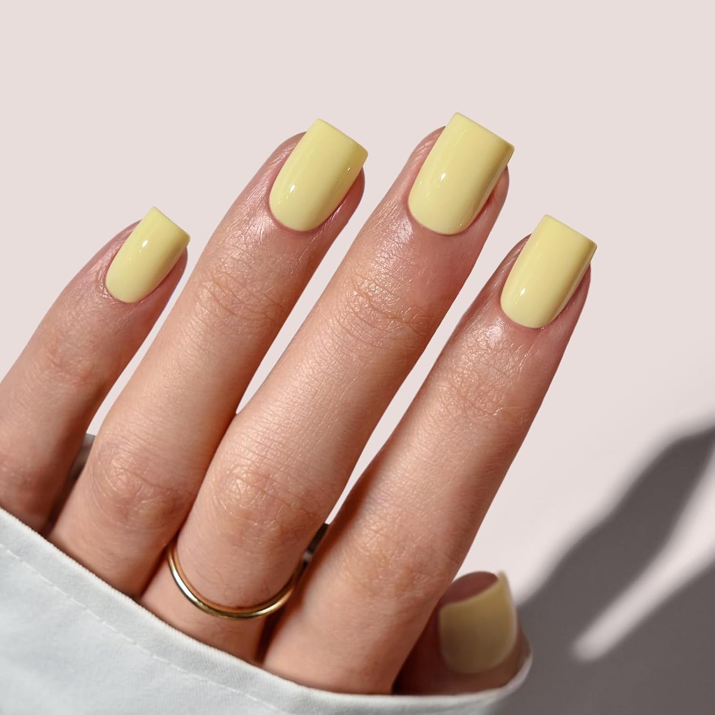 Press On Nails - Almond Shape Pastel Baby Pink Short Nails | Opaque Soft Gel, 32-Piece Kit in 16 Sizes