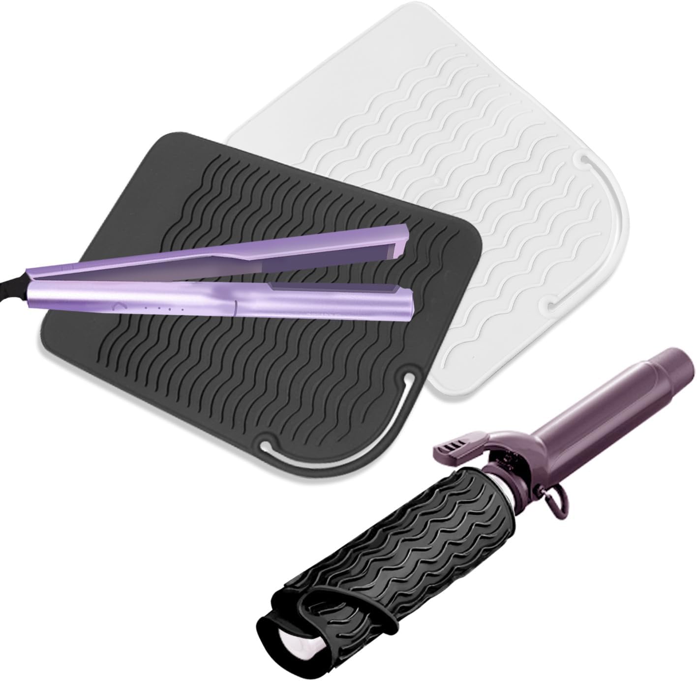 Silicone Heat Resistant Mat for Hair Styling Tools - 2 Pcs Portable Protection Pads | 8.46" x 6.3", Black & White