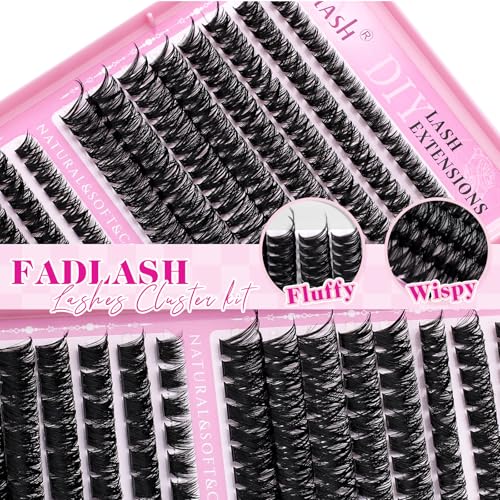 FADLASH Fluffy Lash Clusters Kit 1096Pcs 60D-150D 8-16mm