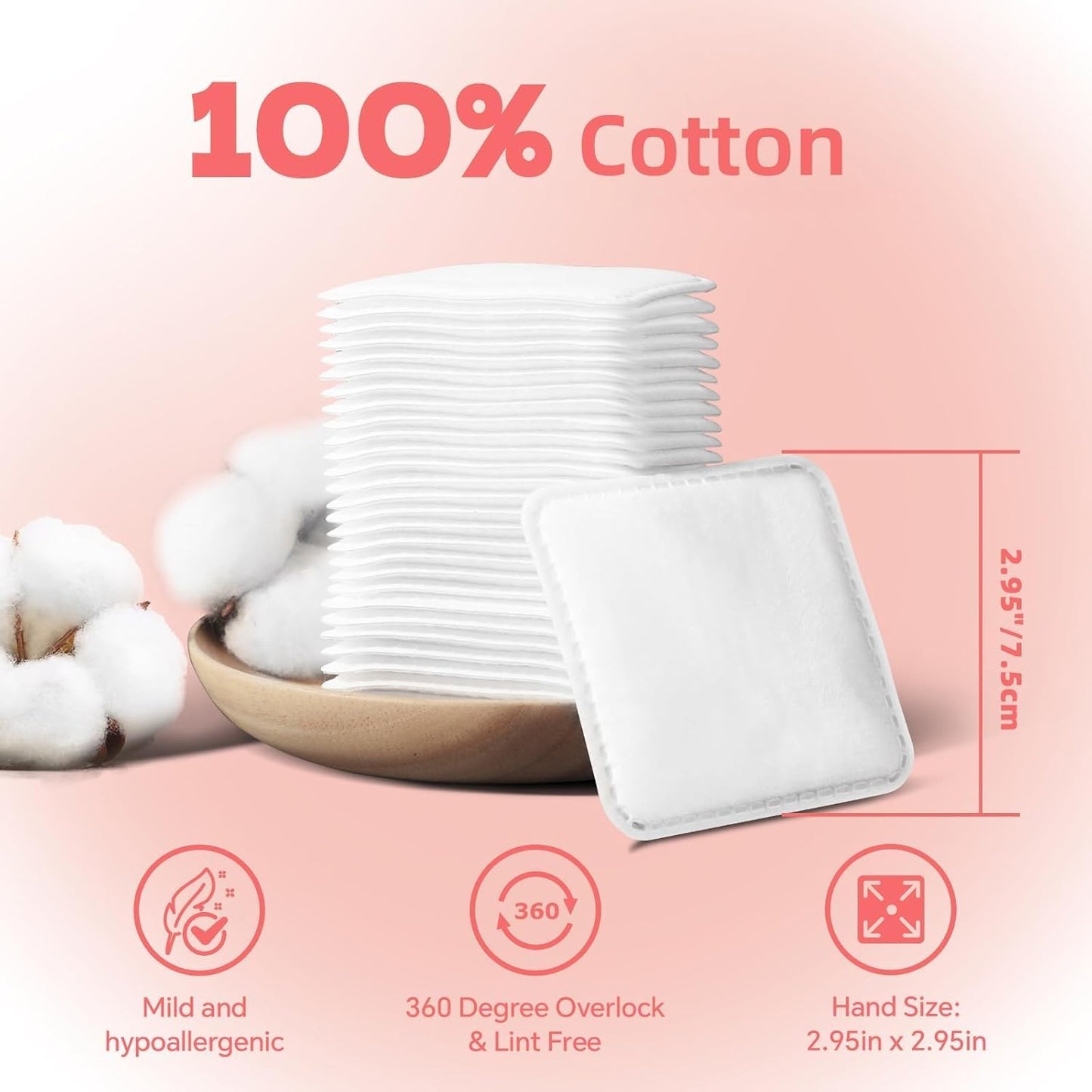 Square Cotton Pads - 100% Cotton, Triple-Layer Design for Daily Skin Care | 60 Count