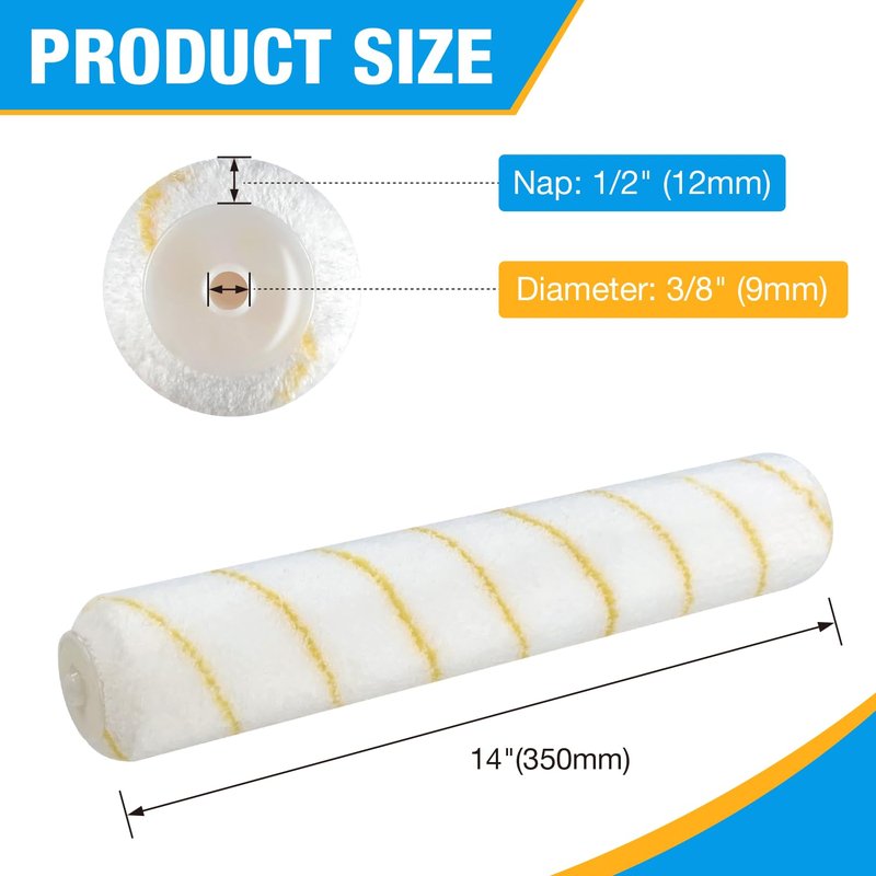Great Andrew 3-Pack Paint Roller Covers, 14 Inch 1/2" Nap Microfiber Roller Sleeves for Walls, Ceilings, Smooth & Semi-Smooth Surfaces