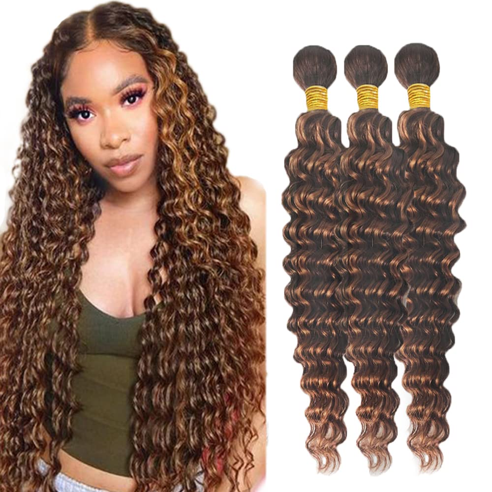 24 26 28 Inch AuokMar P430 Bundles Human Hair Ombre Deep Wave Bundles Unprocessed Virgin Mixed Length Chocolate and Black Bundle Hair Extensions